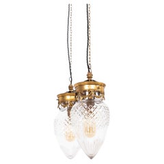 Pair of Edwardian Neoclassical Cut Glass Light Pendant Lamps, C.1910