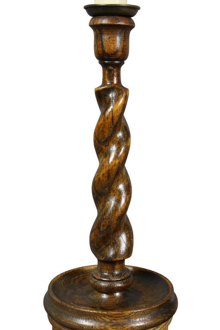 Pair of Edwardian Oak Candlestick Lamps at 1stDibs