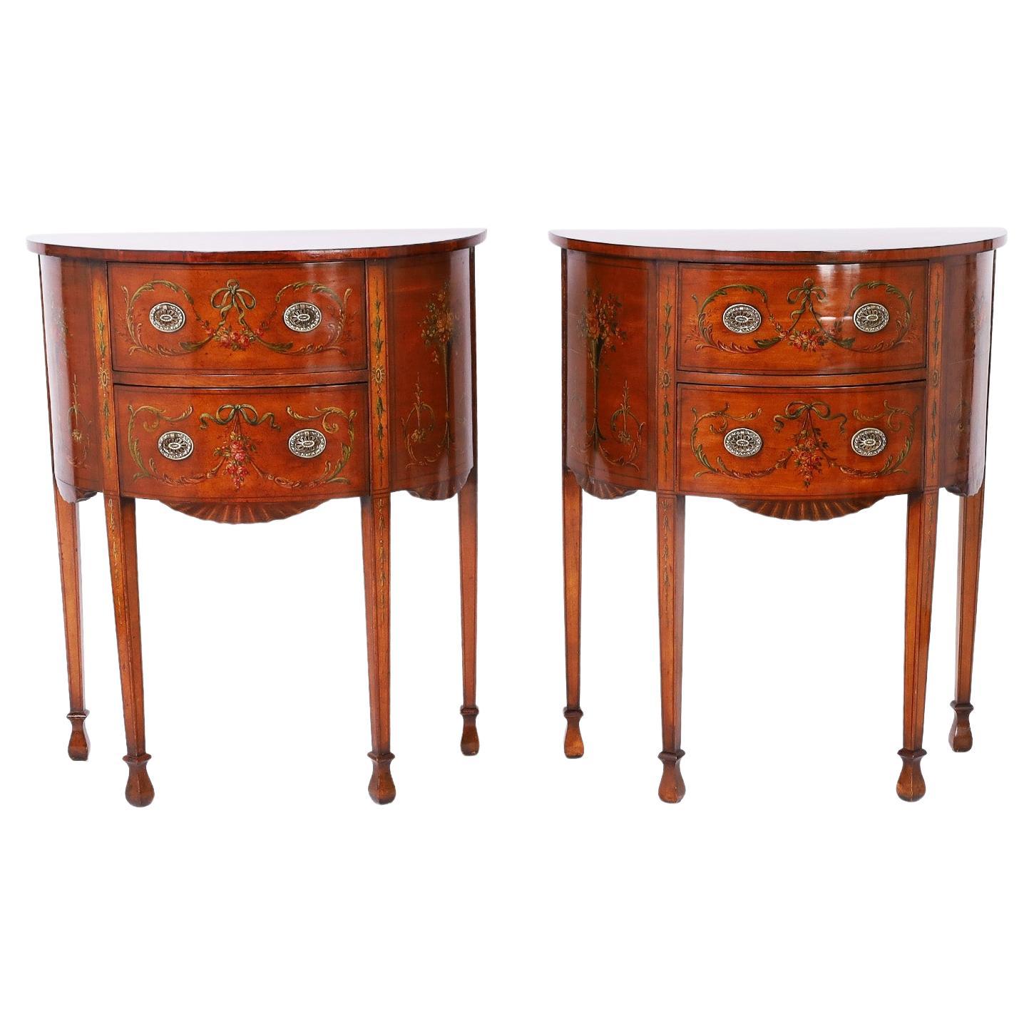 Pair of Edwardian or Adams Style Demi Lune Tables or Stands For Sale