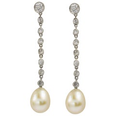 Pair of Edwardian Pearl and Diamond Drop Earrings