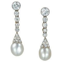Pair of Edwardian Pearl and Diamond Drop Earrings