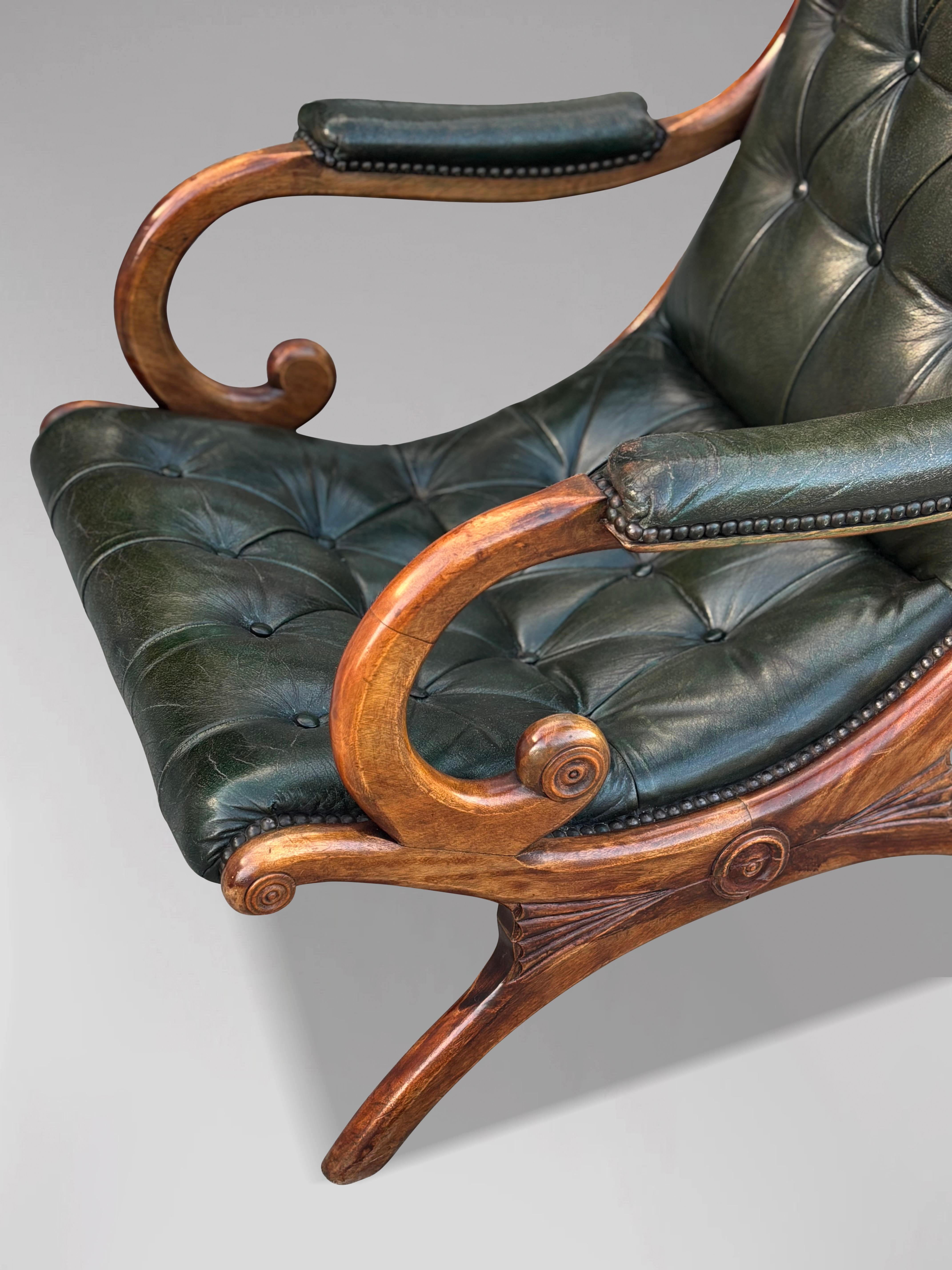 Pair of Edwardian Period Green Leather Chesterfield Slipper Armchairs For Sale 5