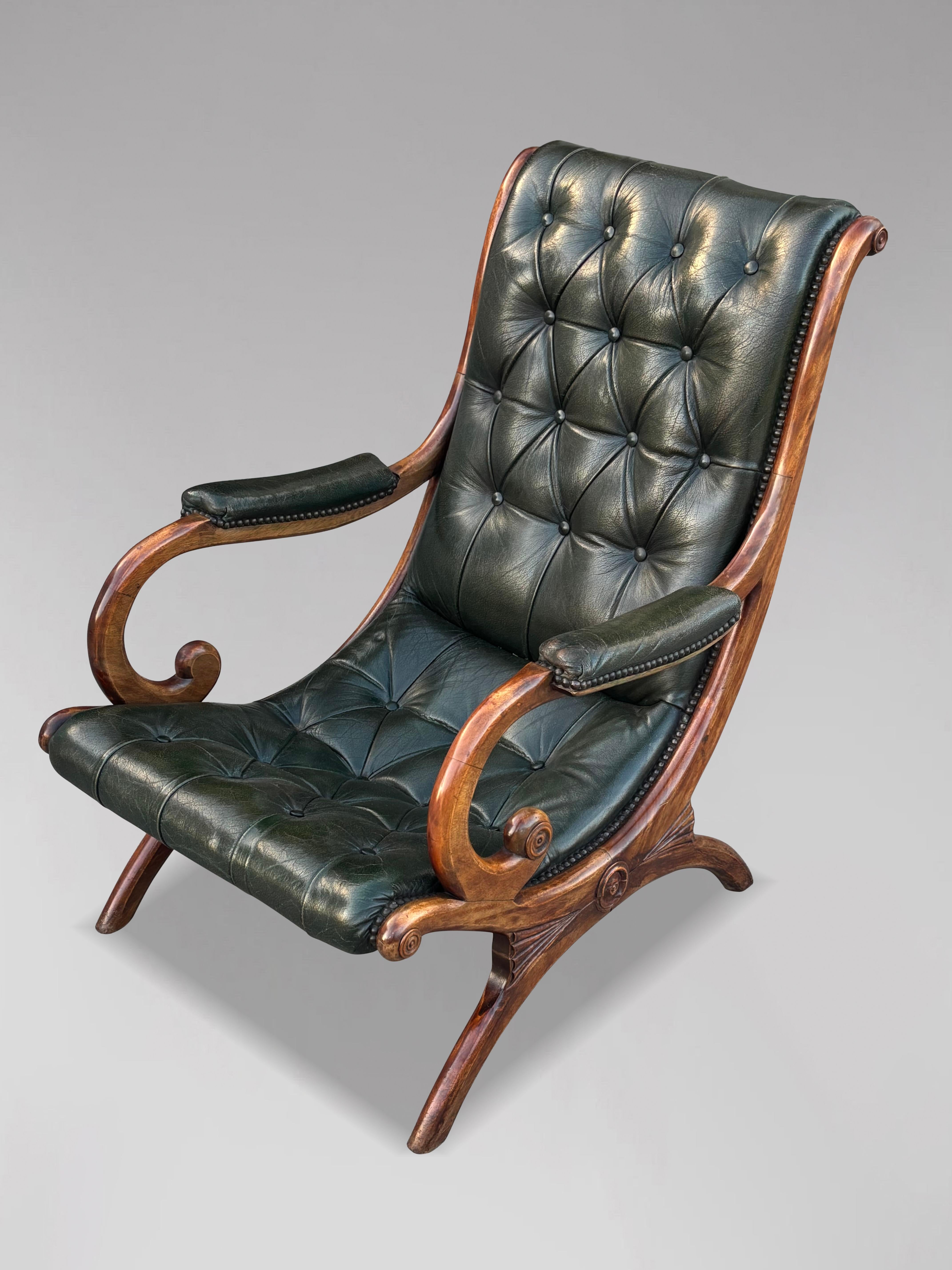 20th Century Pair of Edwardian Period Green Leather Chesterfield Slipper Armchairs For Sale