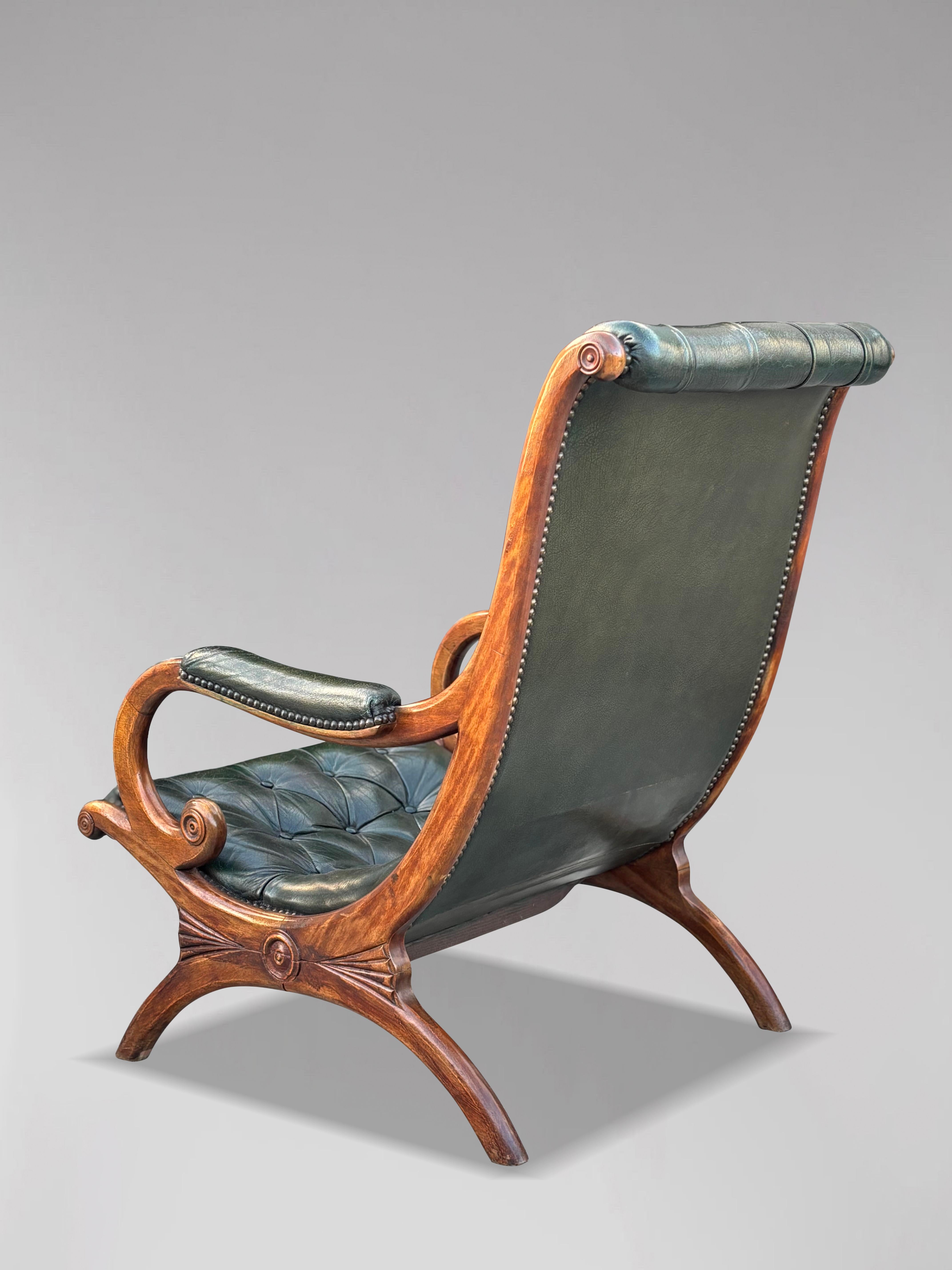 Pair of Edwardian Period Green Leather Chesterfield Slipper Armchairs For Sale 1