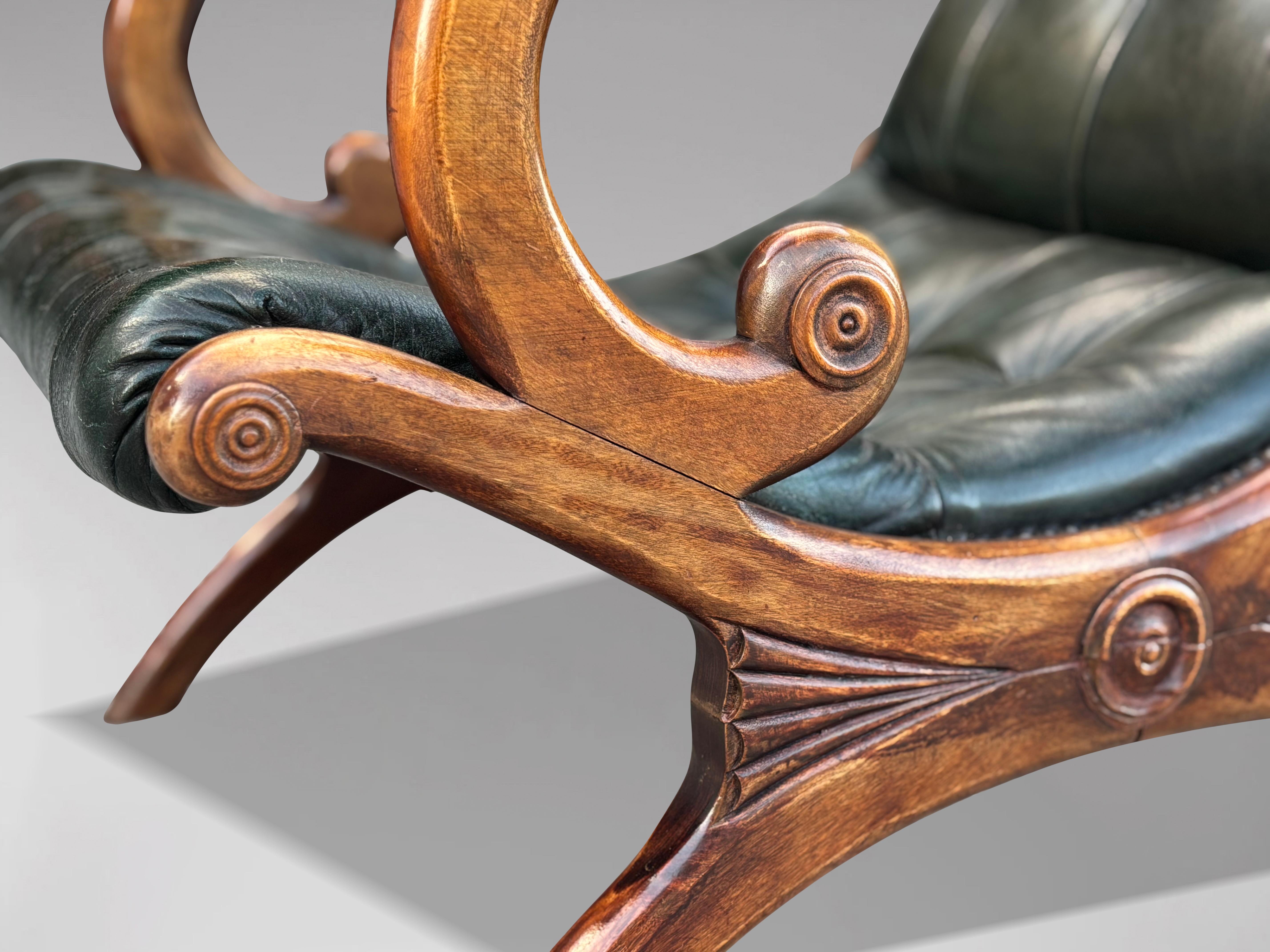 Pair of Edwardian Period Green Leather Chesterfield Slipper Armchairs For Sale 2