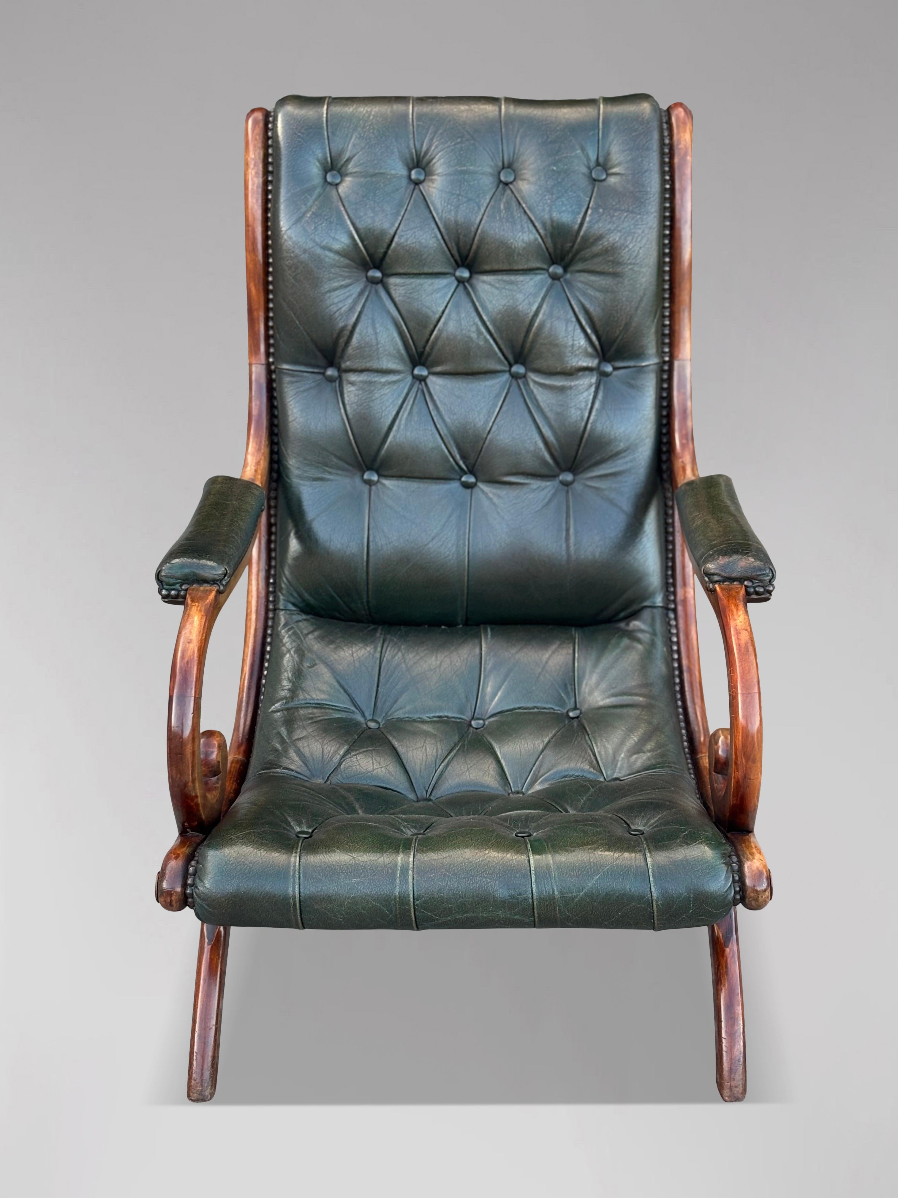 Pair of Edwardian Period Green Leather Chesterfield Slipper Armchairs For Sale 4