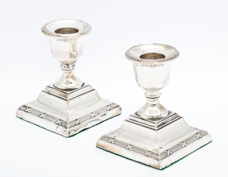 Pair of Edwardian Period Sterling Silver Adams-Style Candlesticks For Sale 3