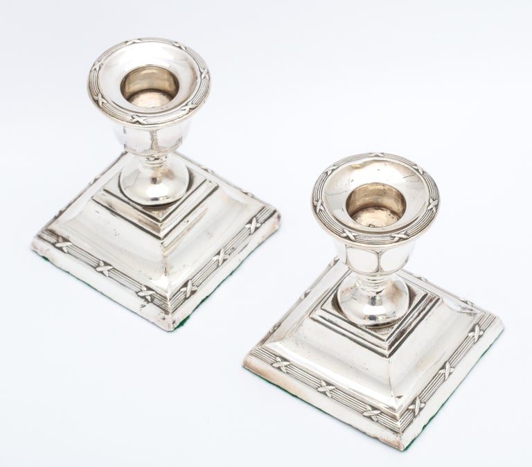 Pair of Edwardian Period Sterling Silver Adams-Style Candlesticks For Sale 4