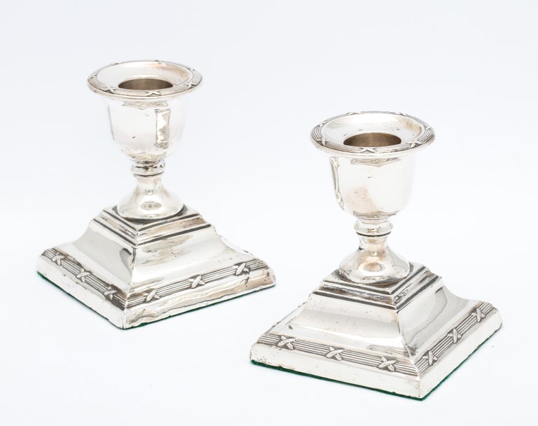 Pair of Edwardian Period Sterling Silver Adams-Style Candlesticks For Sale 8