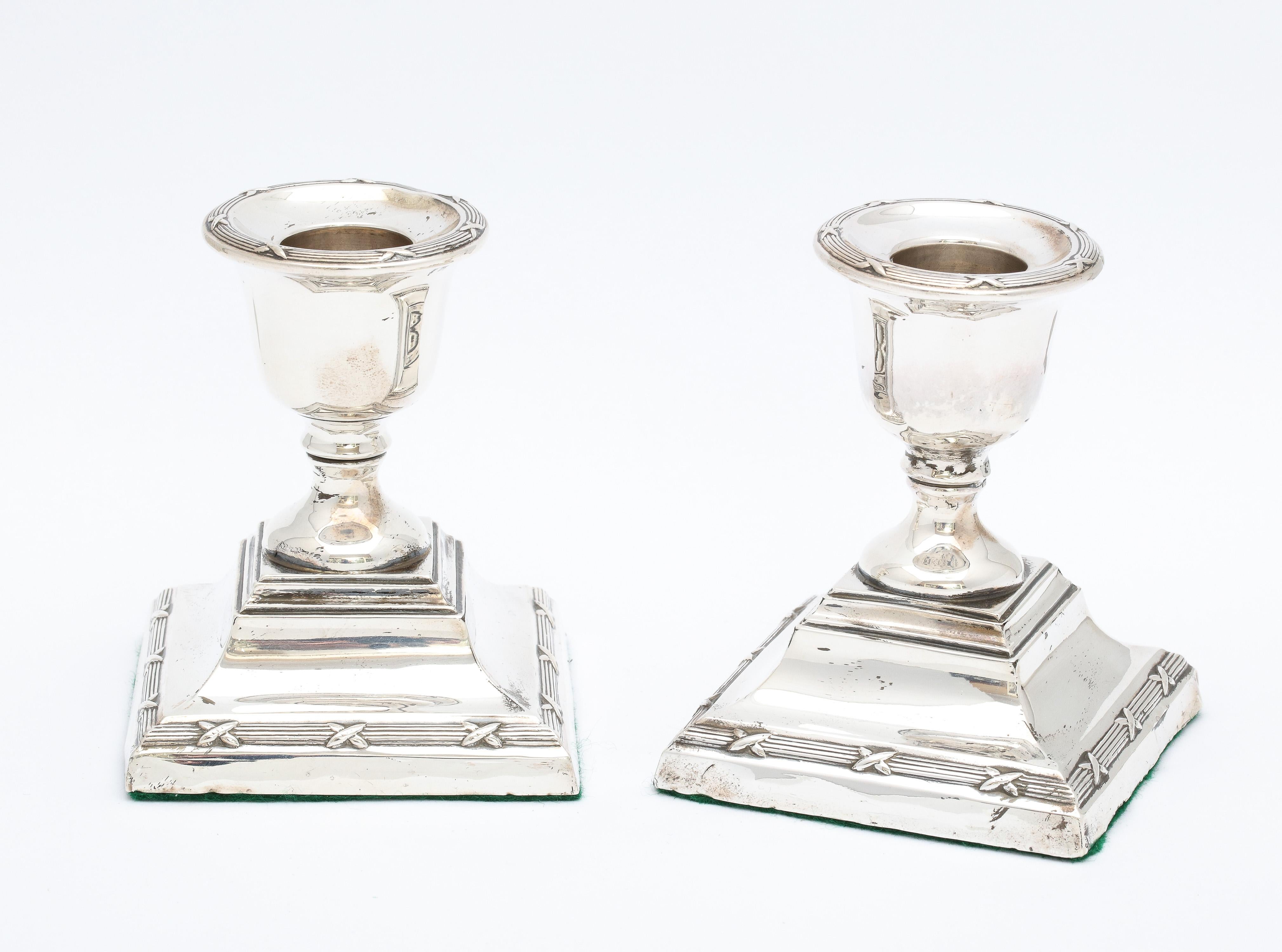 Adam Style Pair of Edwardian Period Sterling Silver Adams-Style Candlesticks