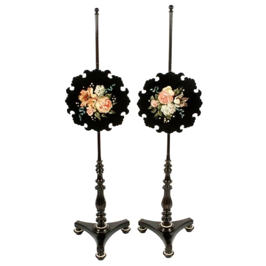 Pair of Edwardian Pole Screens, 20th Century For Sale