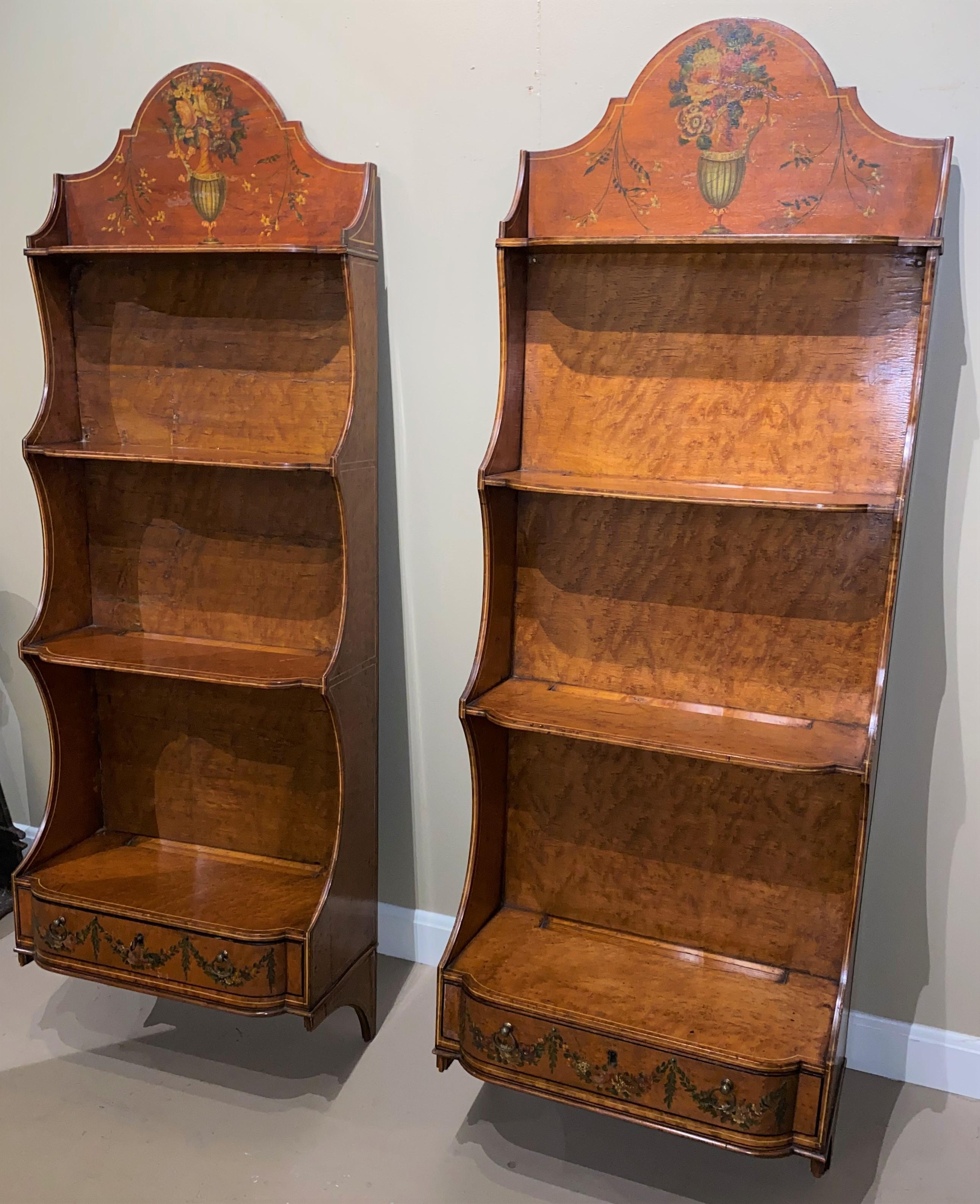 Pair of Edwardian Polychrome Maple Wall Shelves from David Rockefeller Estate In Good Condition In Milford, NH