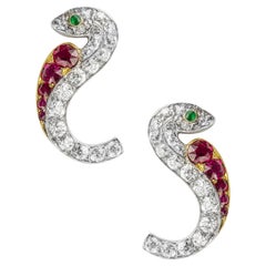 Pair of Late Victorian Ruby and Diamond Serpent Earrings