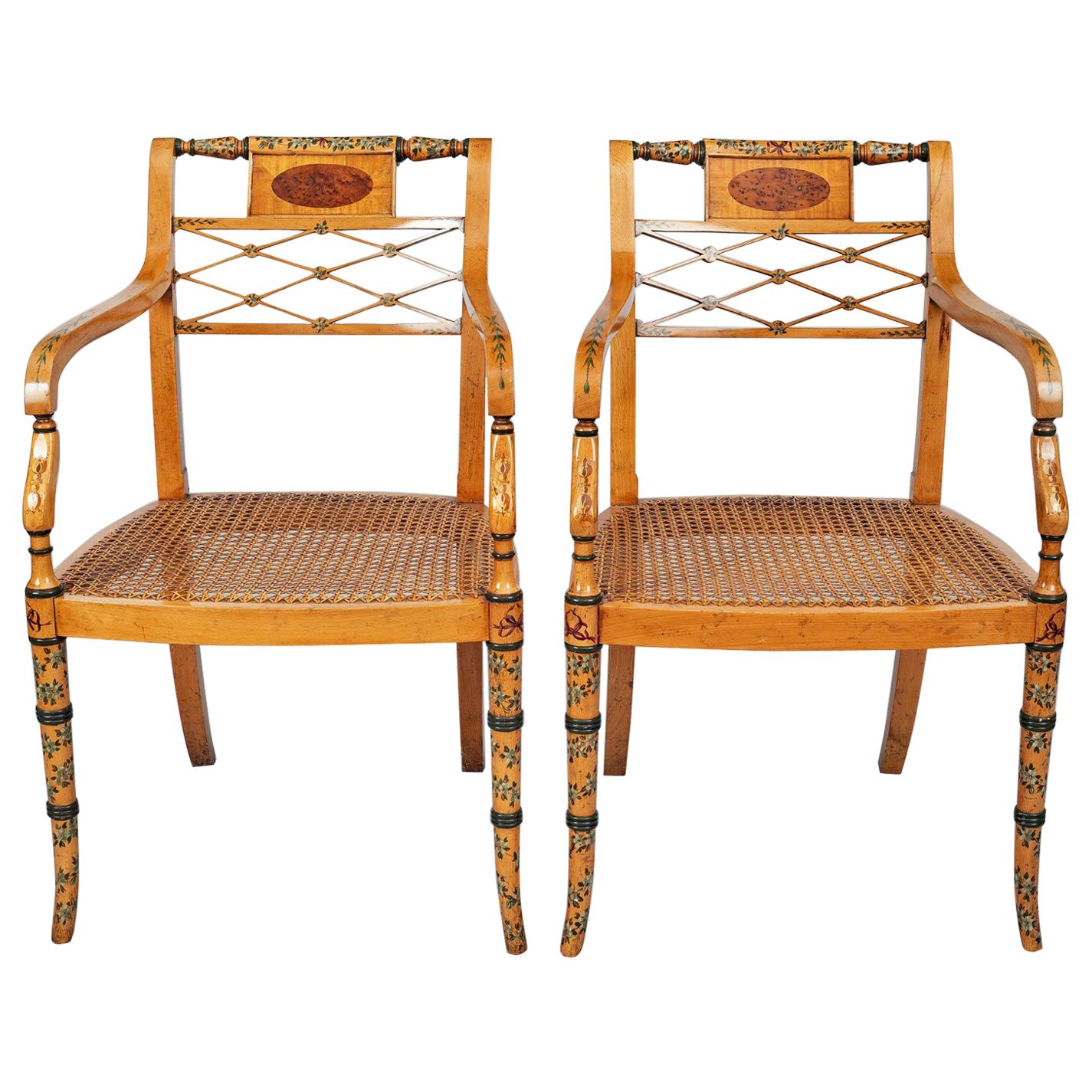 Pair of Edwardian Satinwood Armchairs For Sale