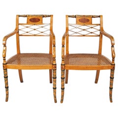 Pair of Edwardian Satinwood Armchairs Antique Pair of Edwardian Satinwood Armchairs