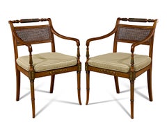 Pair of Edwardian Satinwood Cane Chairs
