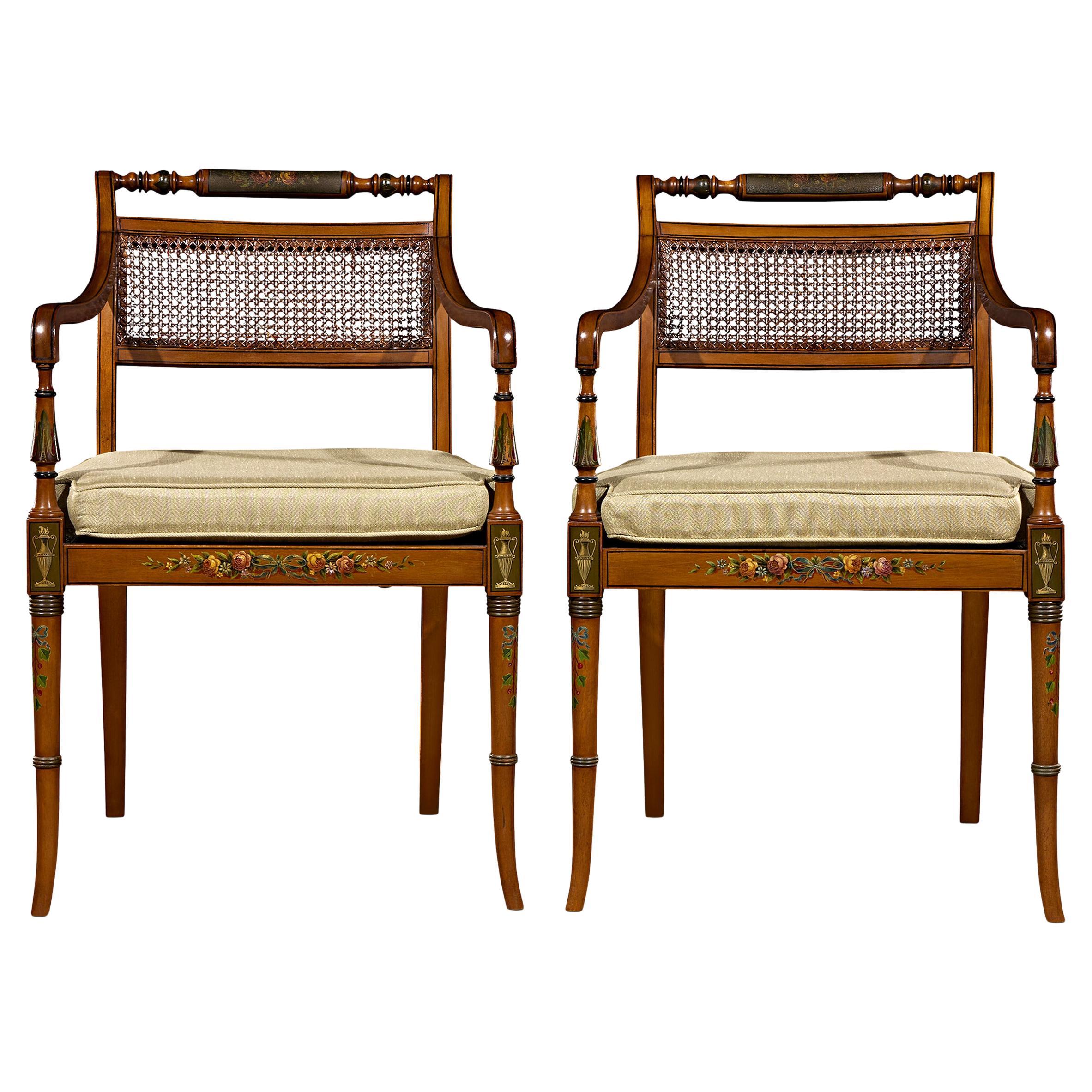 Paar edwardianische Satinholz-Stockstühle