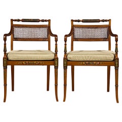 Pair of Edwardian Satinwood Cane Chairs