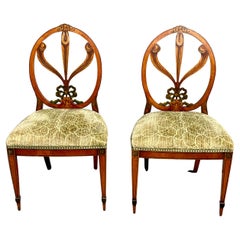 Pair of Edwardian Satinwood Adam Style Painted Side Chairs