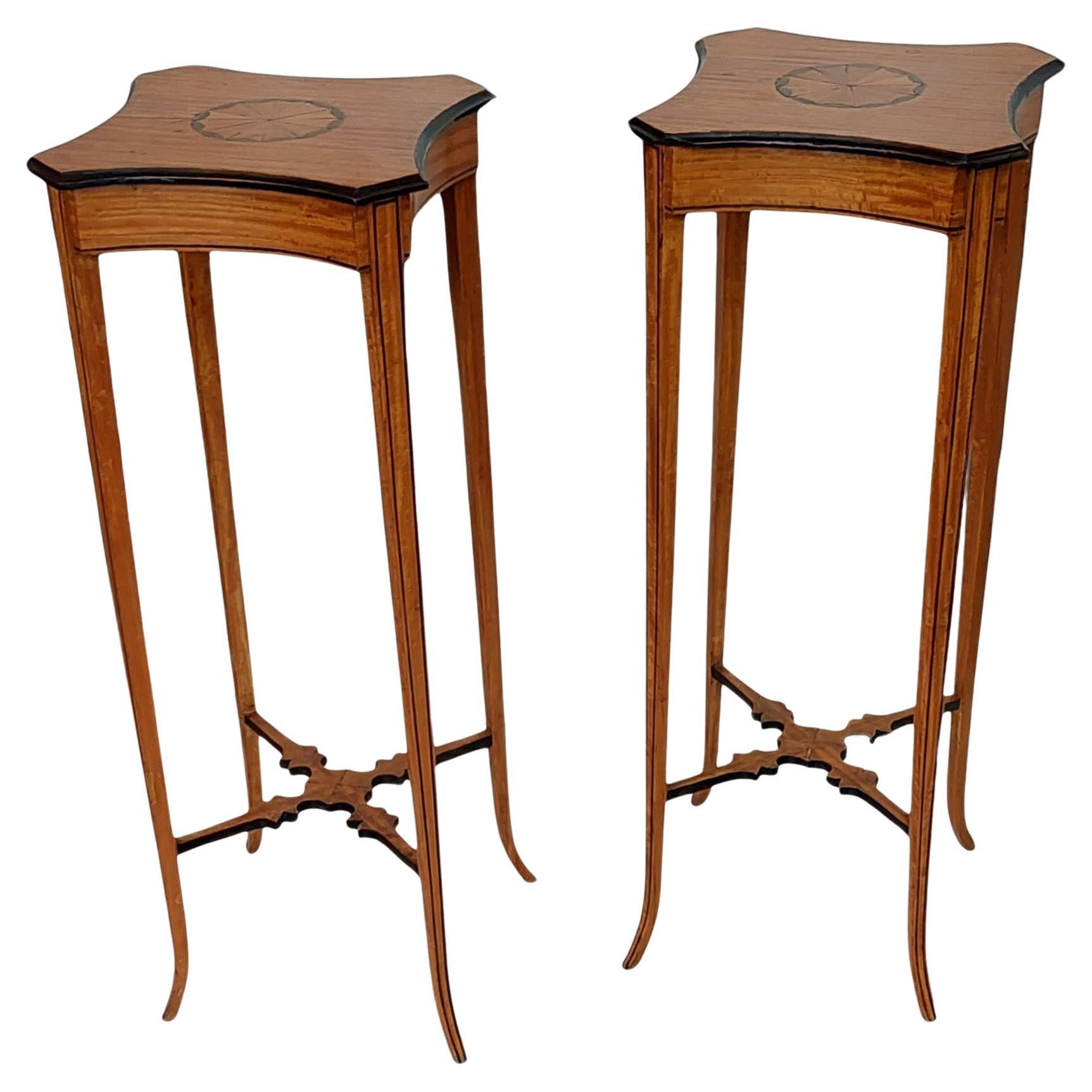 Pair of Edwardian Sheraton Revival Satinwood Tables For Sale