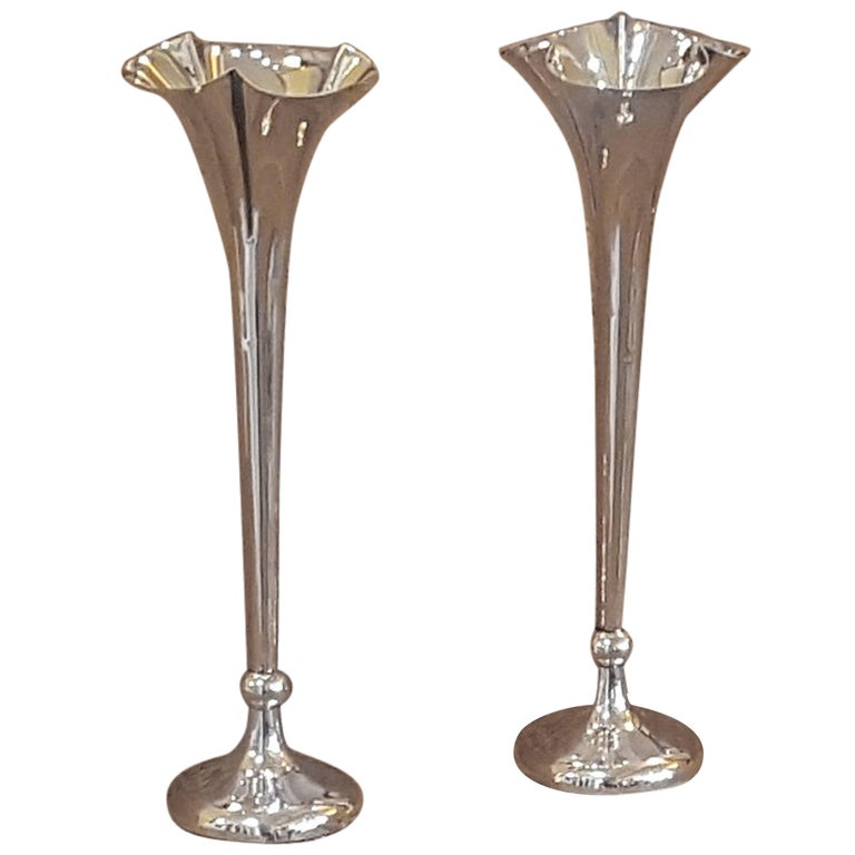 Pair of Edwardian Silver Bud Vases at 1stDibs