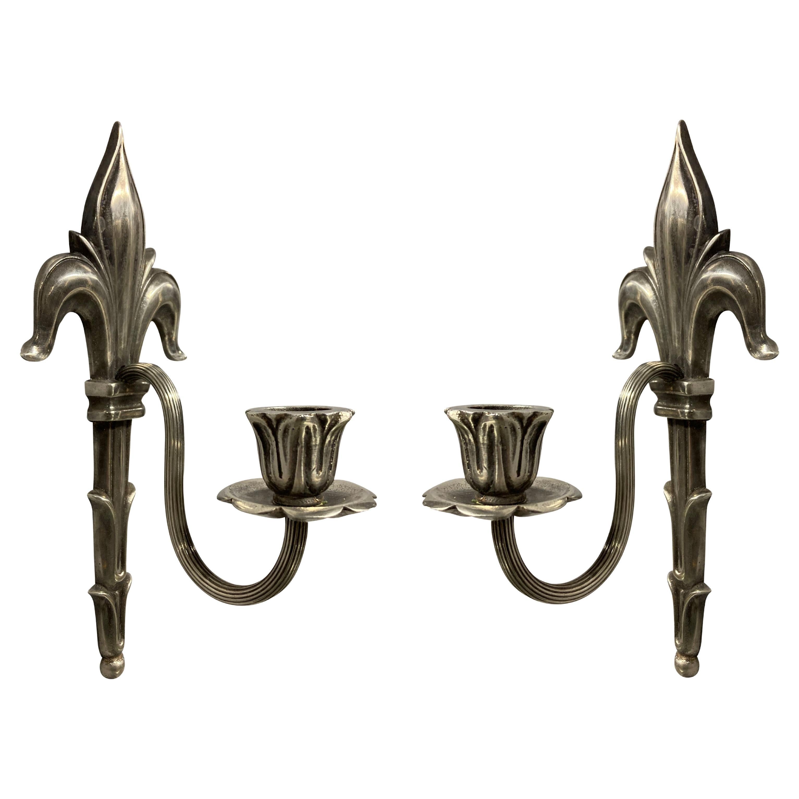 Pair of Edwardian Silver Plated Single Arm Sconces For Sale
