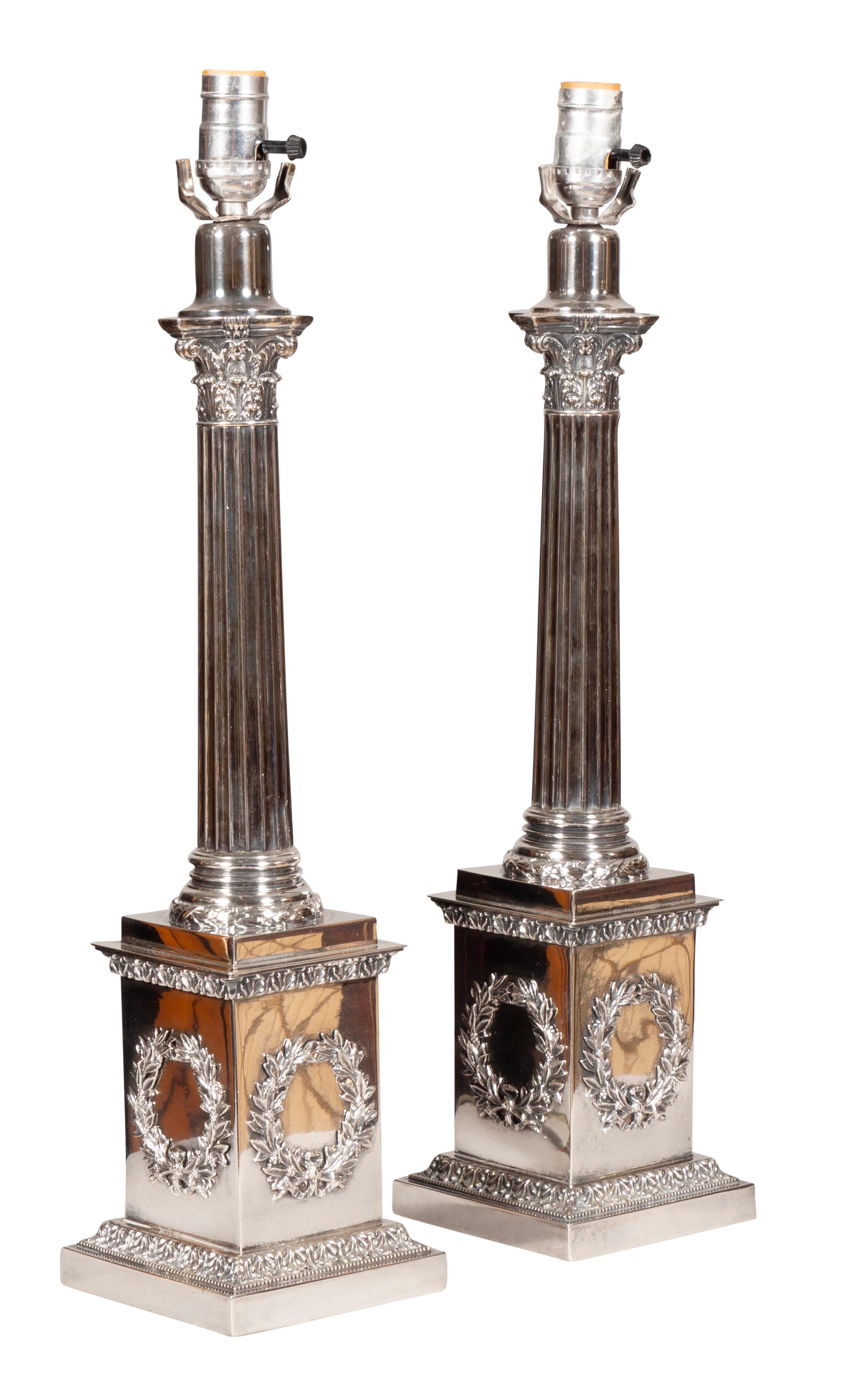 Regency Revival Pair Of Edwardian Silver Plated Table Lamps