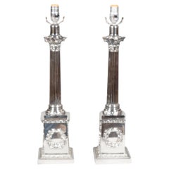 Pair Of Edwardian Silver Plated Table Lamps