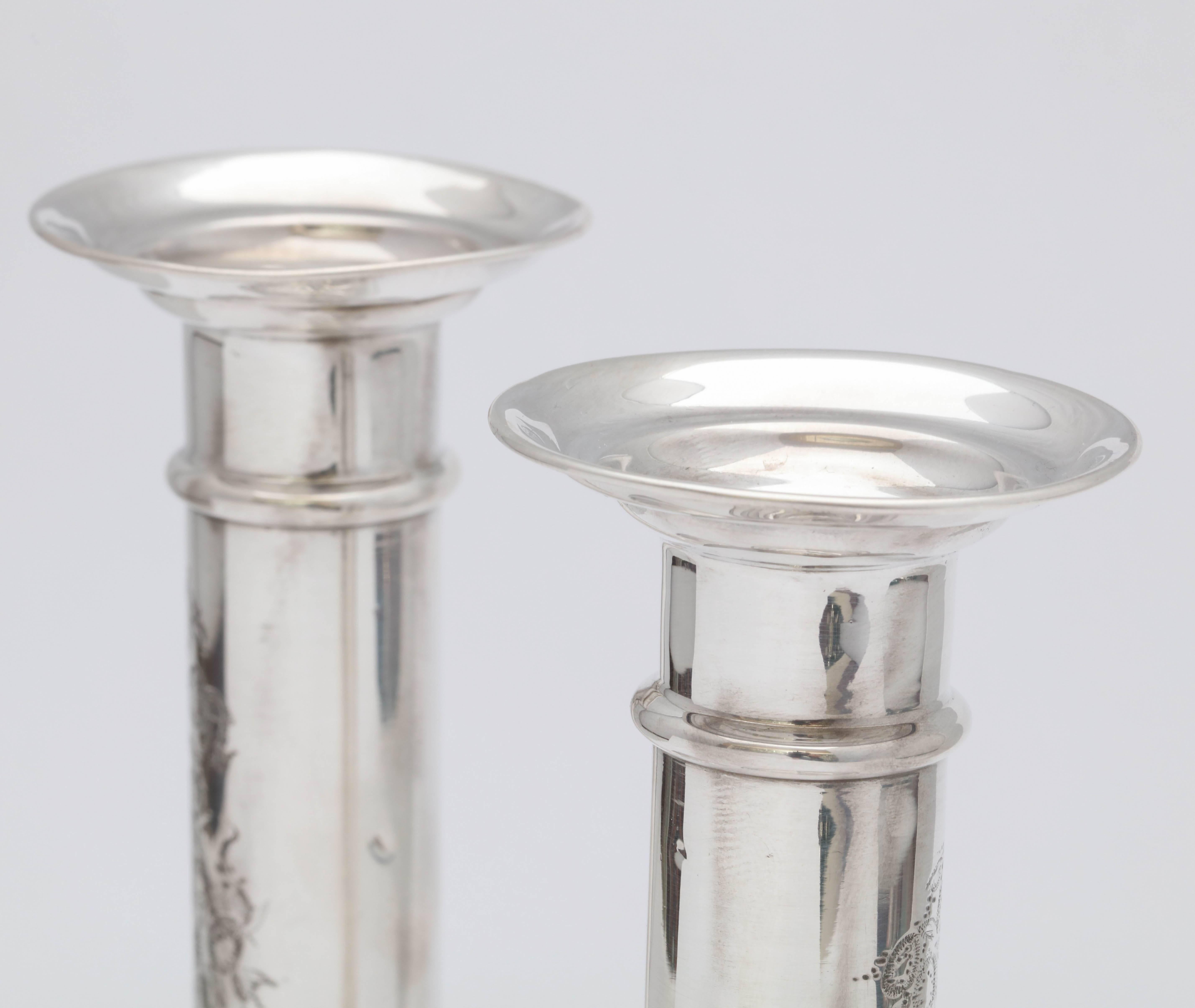 Pair of Edwardian Sterling Silver Column-Form Candlesticks 5