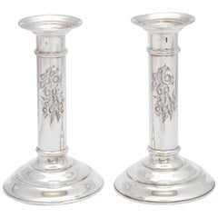 Pair of Edwardian Sterling Silver Column-Form Candlesticks