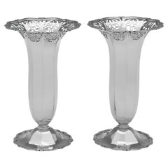 Antique Pair of Edwardian sterling silver vases made in 1902 by Elkington & Co.