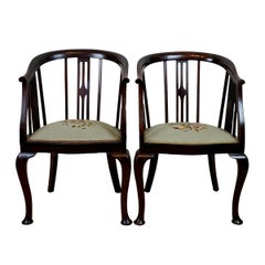 Pair of Edwardian Stick and Tub Back  Armchairs