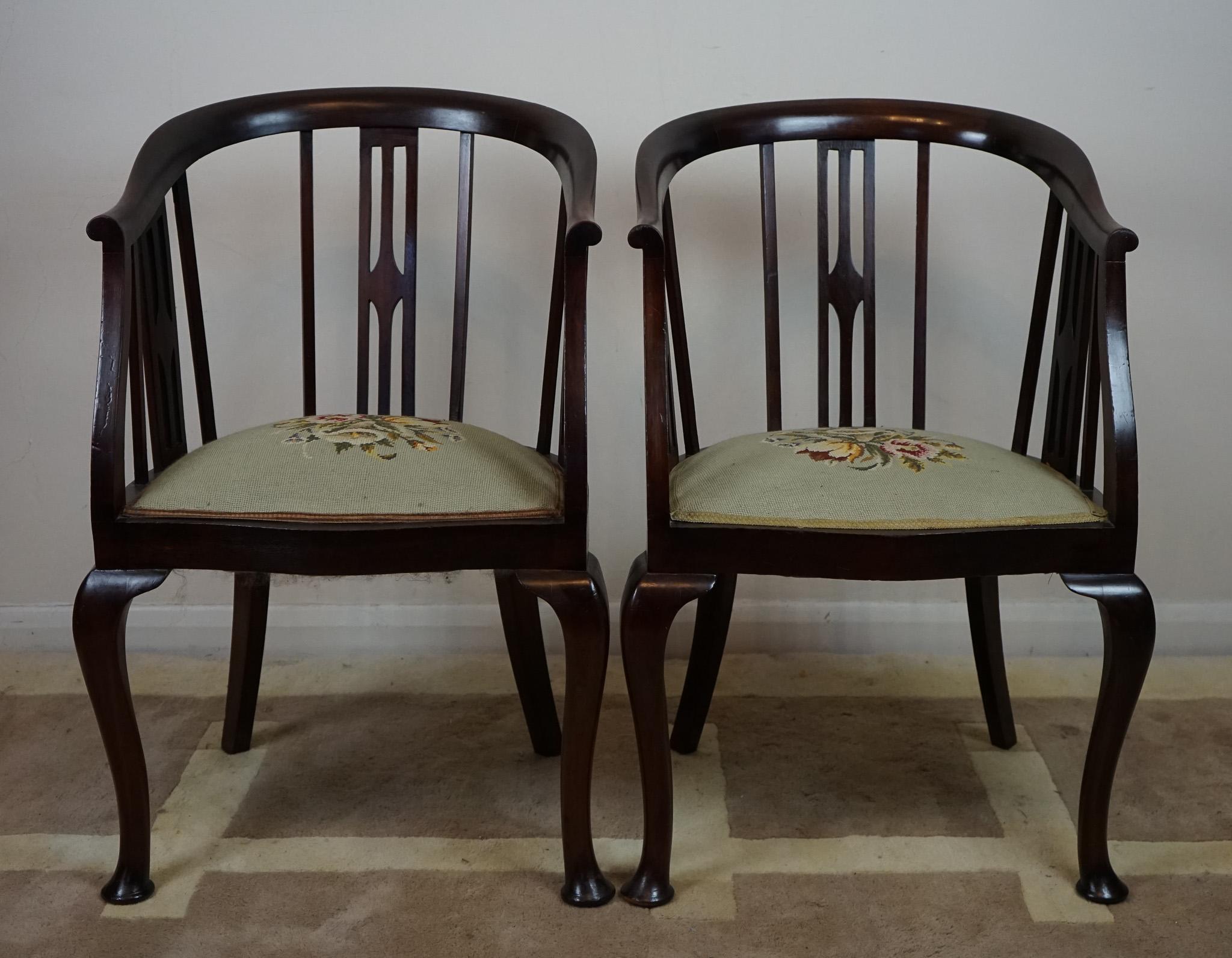 Pair of Edwardian Stick and Tub Back  Armchairs In Good Condition For Sale In Crawley, GB
