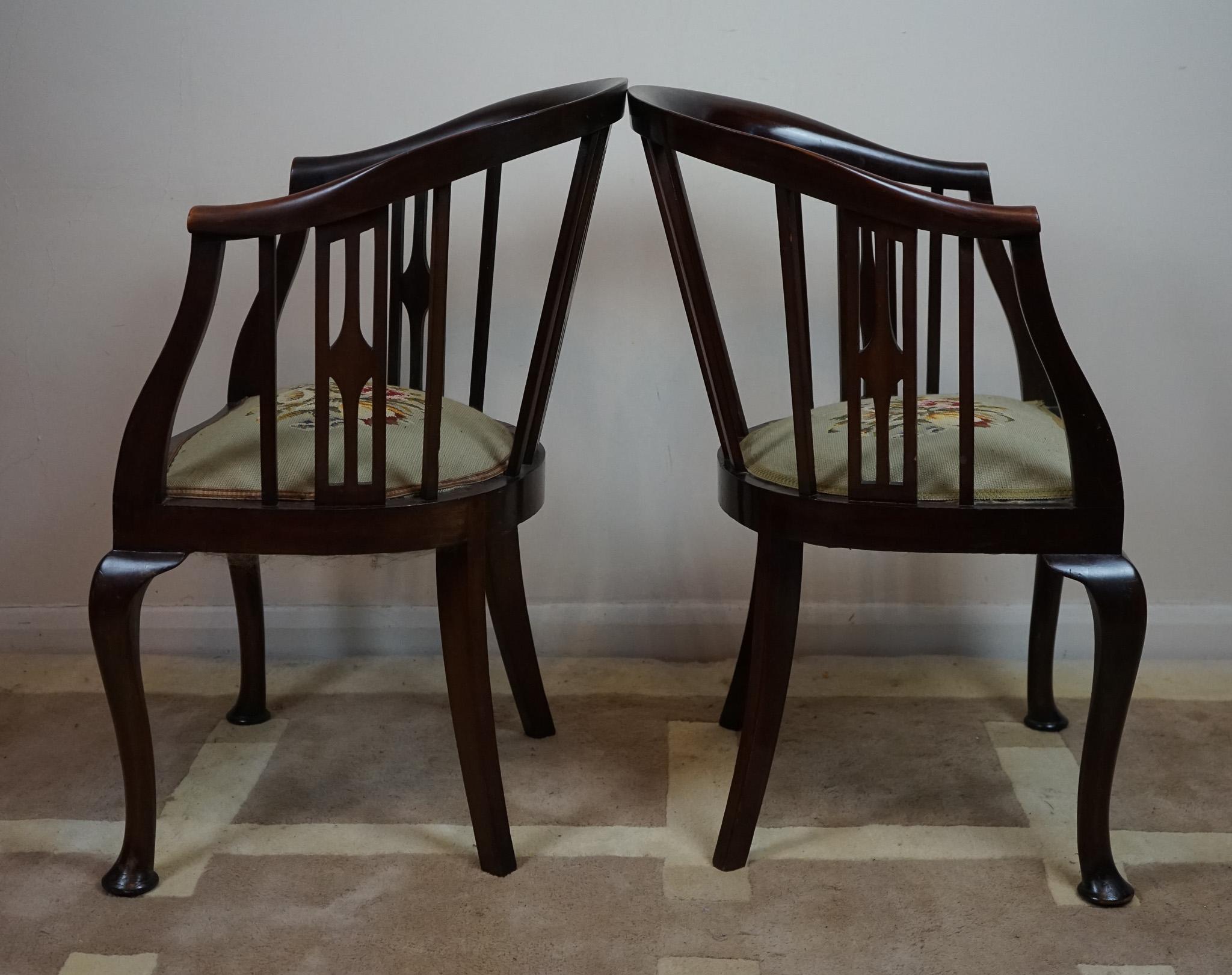 20th Century Pair of Edwardian Stick and Tub Back  Armchairs For Sale