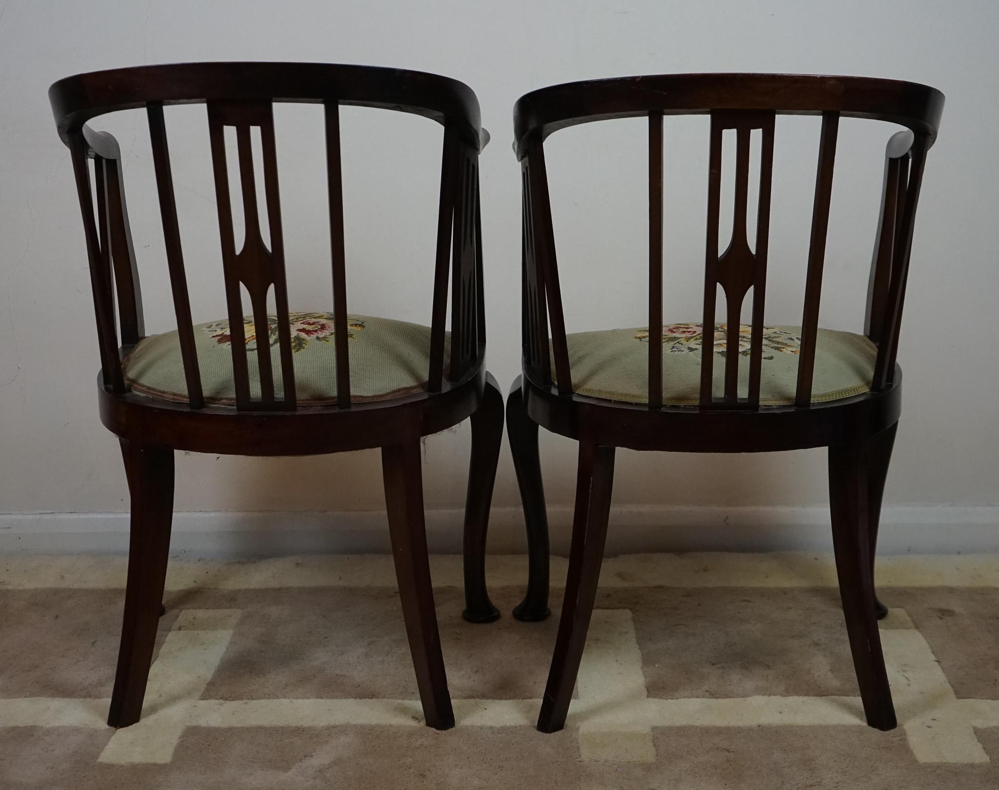 Wool Pair of Edwardian Stick and Tub Back  Armchairs For Sale