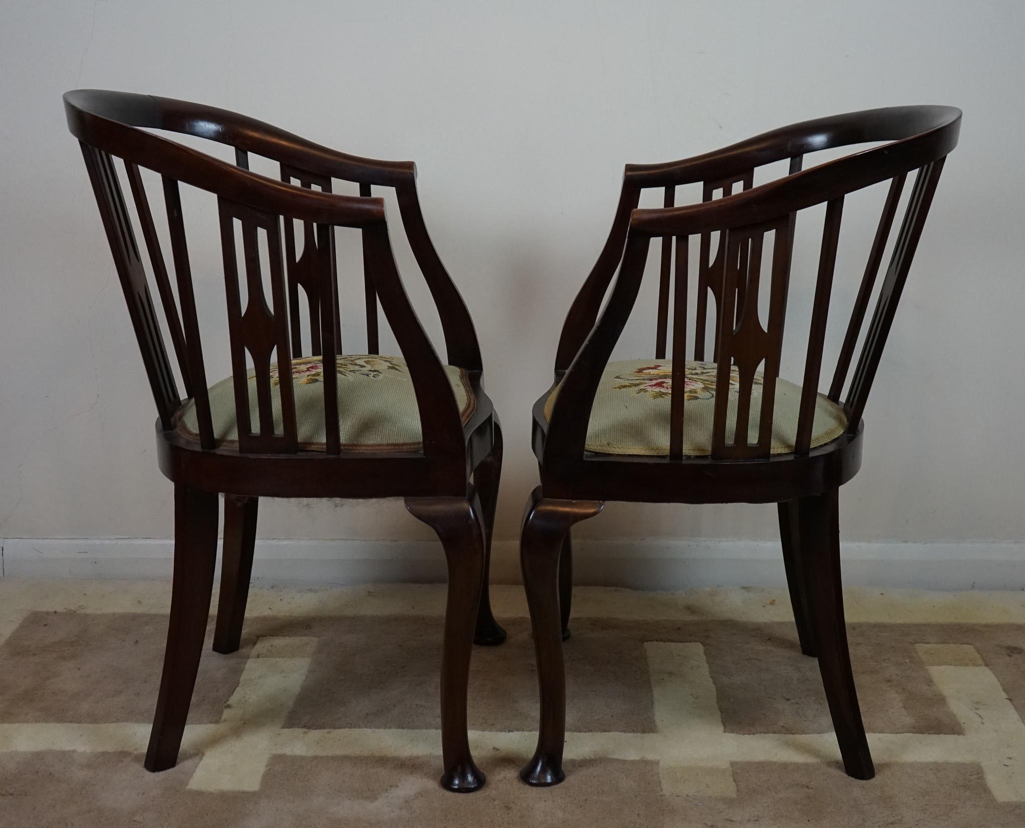 Pair of Edwardian Stick and Tub Back  Armchairs For Sale 1