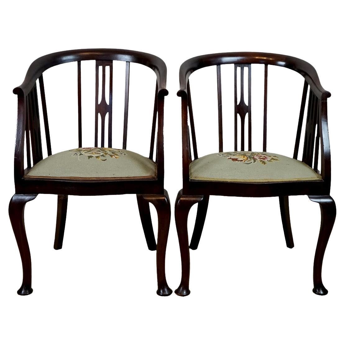 Pair of Edwardian Stick and Tub Back  Armchairs For Sale