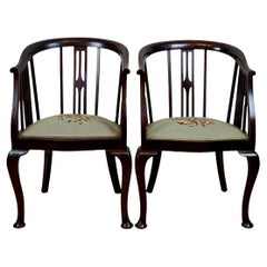 Vintage Pair of Edwardian Stick and Tub Back  Armchairs
