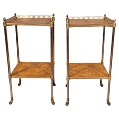 Antique Pair Of Edwardian Style Brass And Leather End Tables
