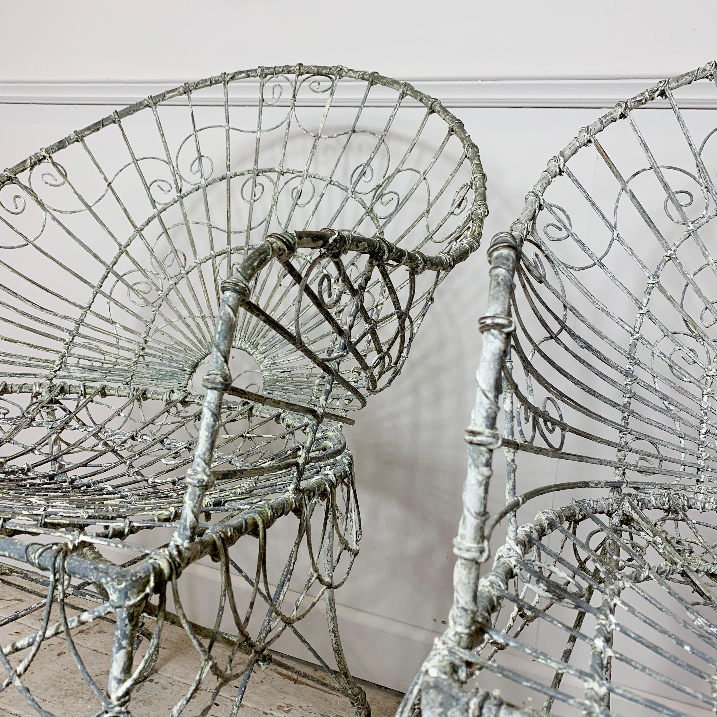 Pair of Edwardian Wirework Garden Chairs 4