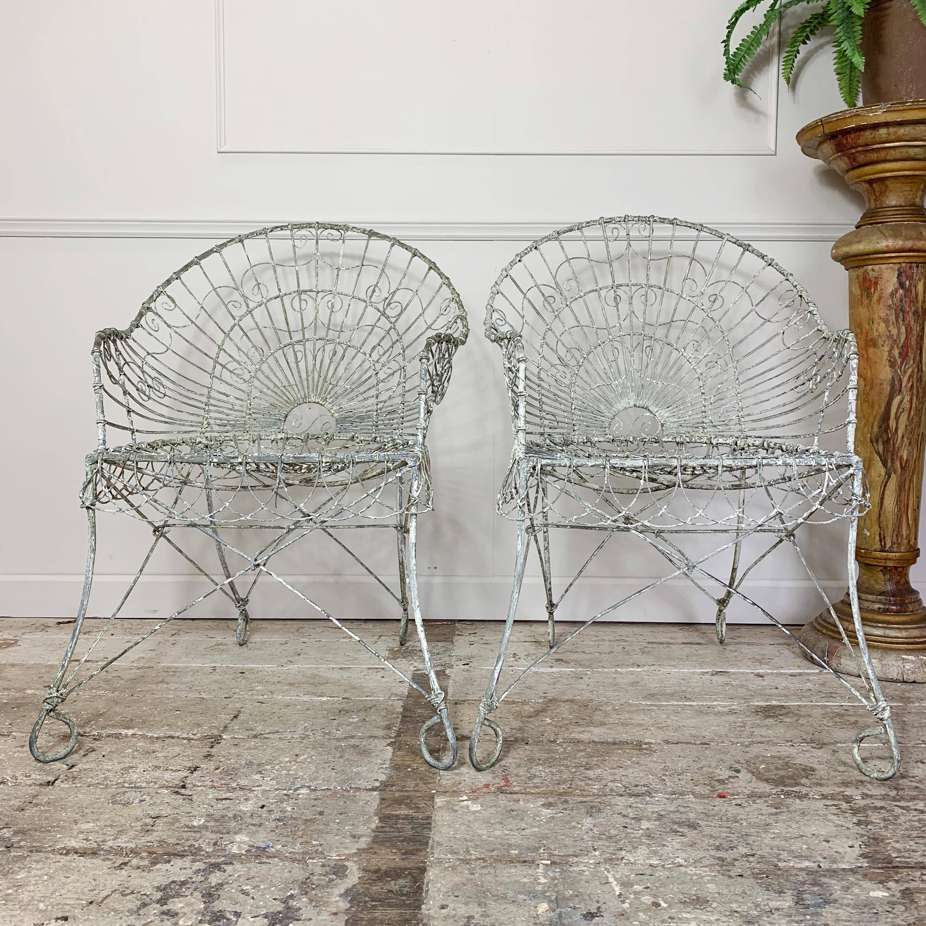 Metal Pair of Edwardian Wirework Garden Chairs