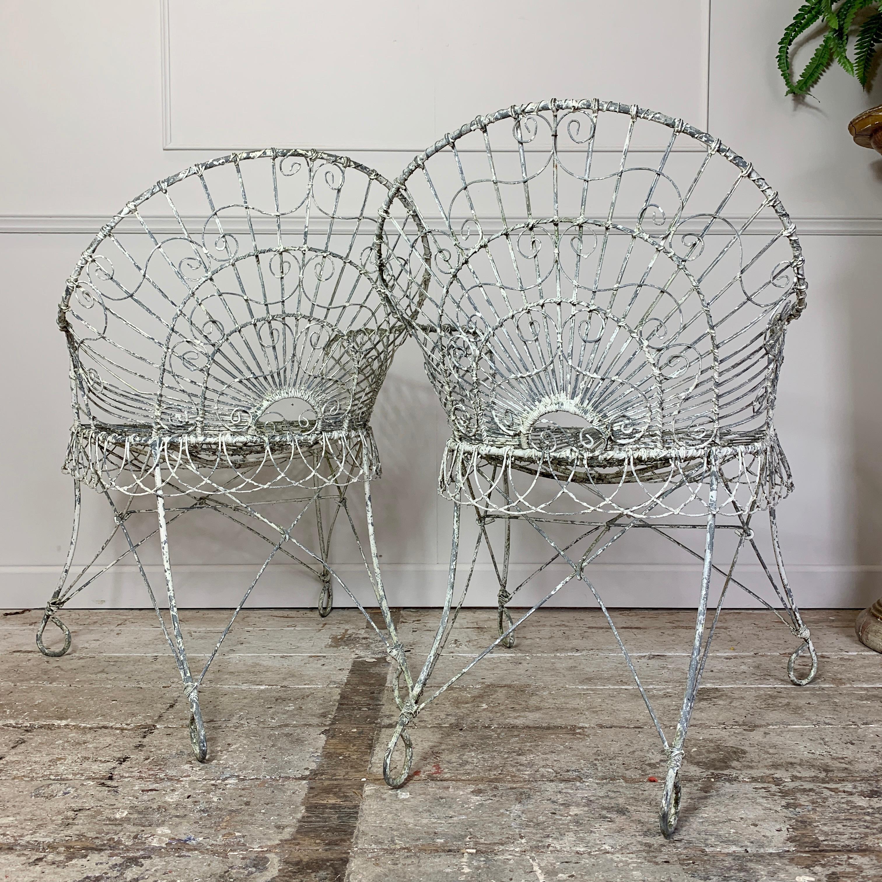 Pair of Edwardian Wirework Garden Chairs 2