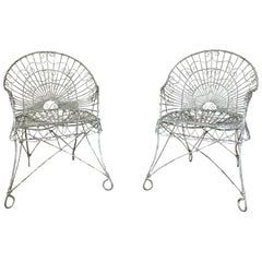 Antique Pair of Edwardian Wirework Garden Chairs