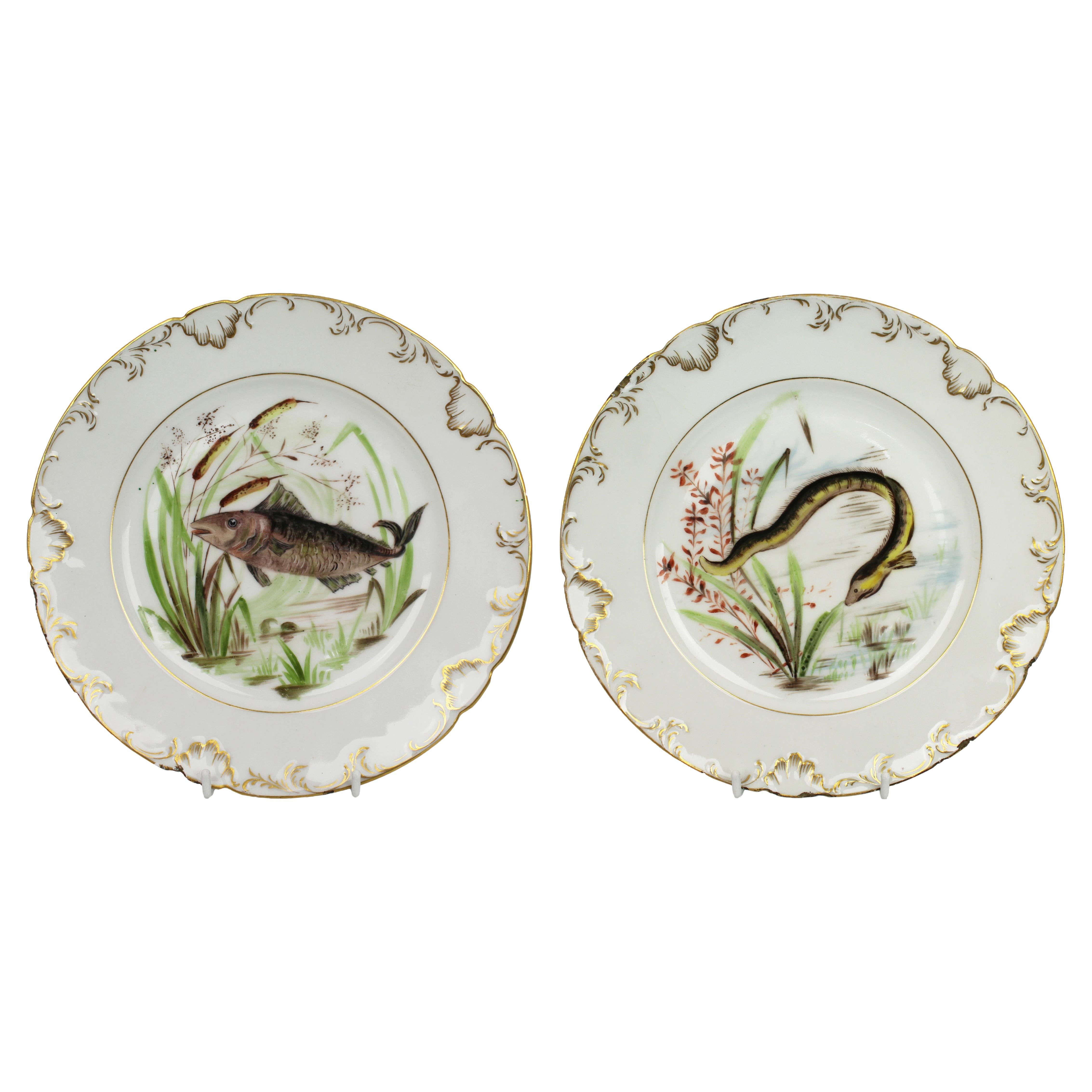 Pair of Edwardian Wolly Fowkes Worcester Hand Painted Plates For Sale