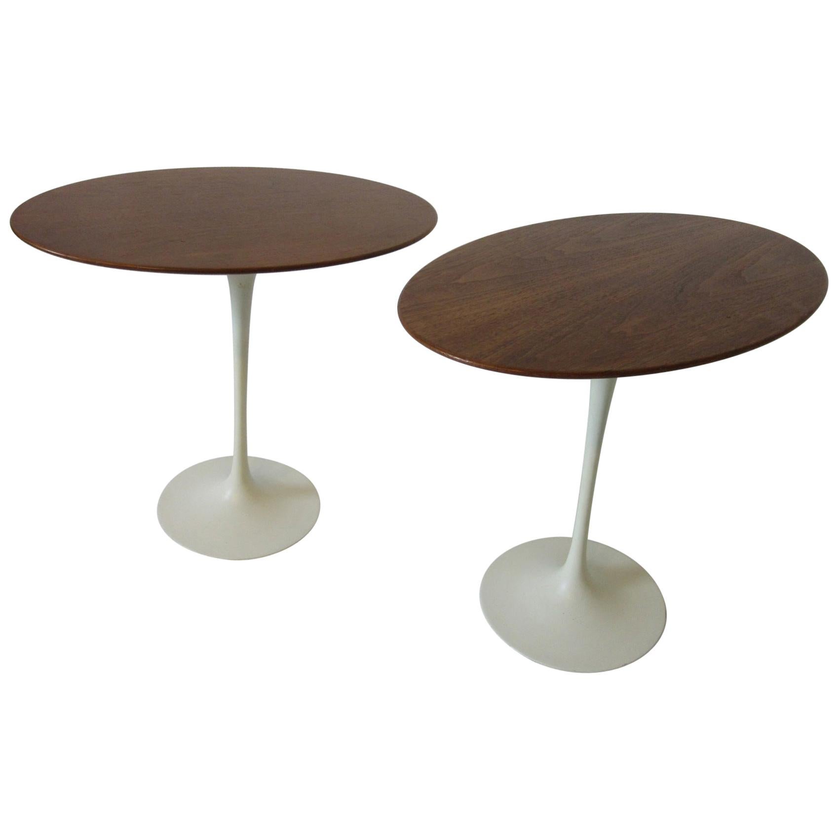 Pair of Eero Saarinen Walnut Oval Tulip Side Tables