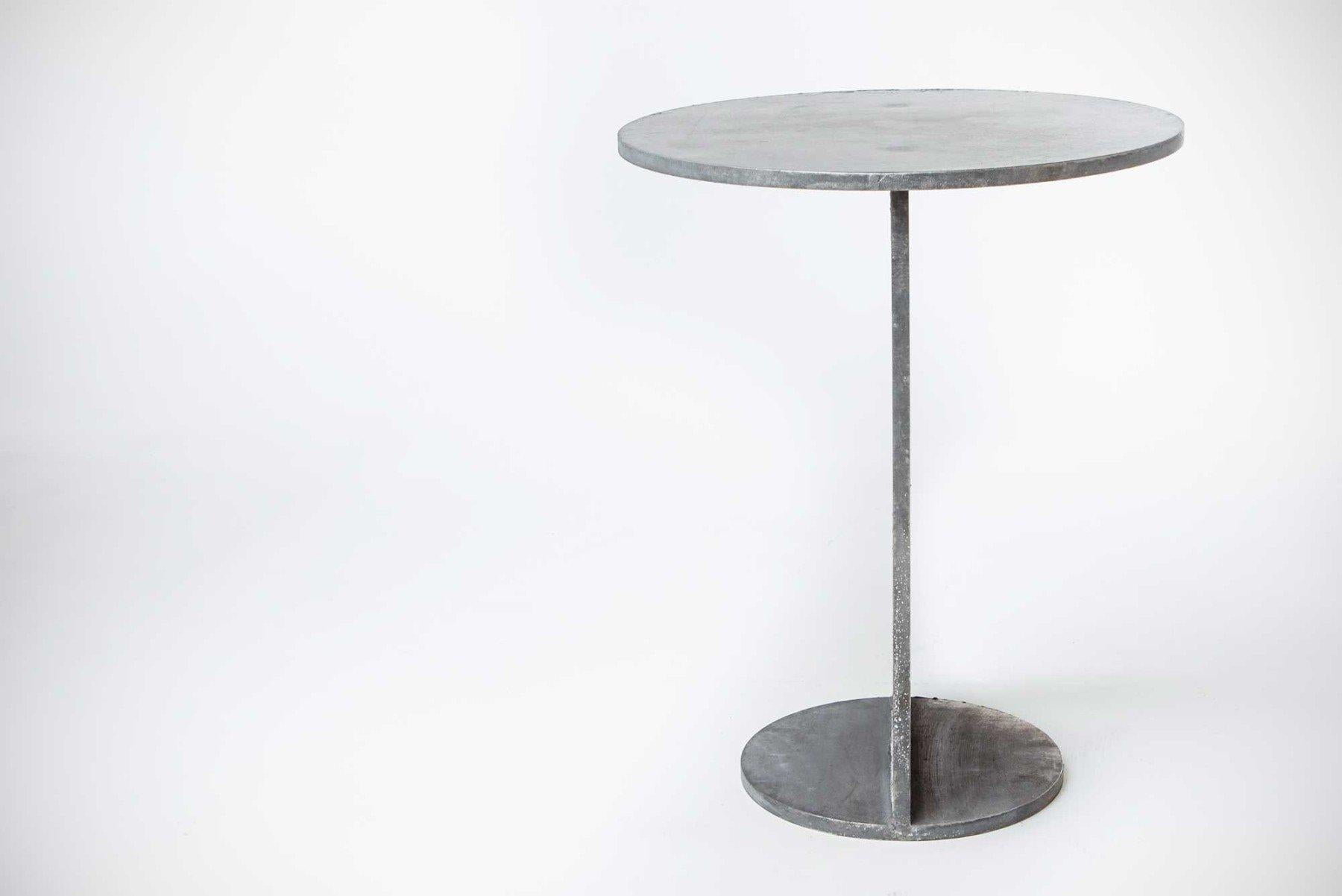 Eero table in hot-dipped galvanized steel. A minimal design in half-inch plate steel with a durable coating of molten zinc. Also available in brushed, sanded, or polished finish. Signed, dated and numbered to the underside with a laser-etched