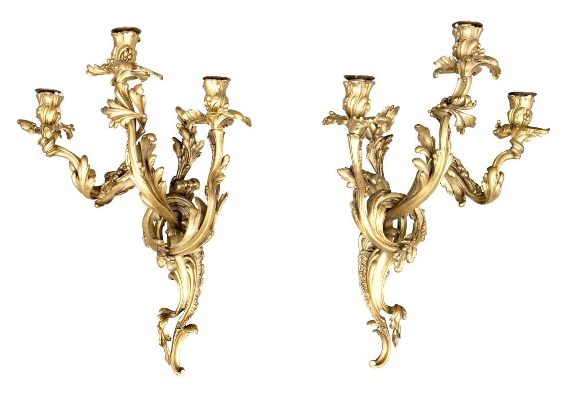 American Pair Of E.F. Caldwell Gilt Bronze Louis XV Style Wall Sconces For Sale