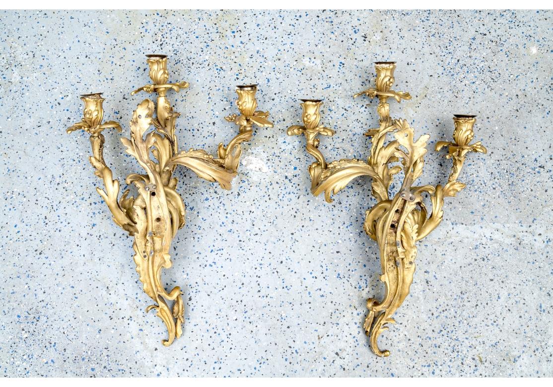 Pair Of E.F. Caldwell Gilt Bronze Louis XV Style Wall Sconces For Sale 4