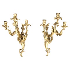 Antique Pair Of E.F. Caldwell Gilt Bronze Louis XV Style Wall Sconces