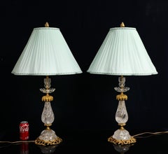 Paire d'E.F. Lampes Caldwell en cristal de roche et bronze doré montées à la main